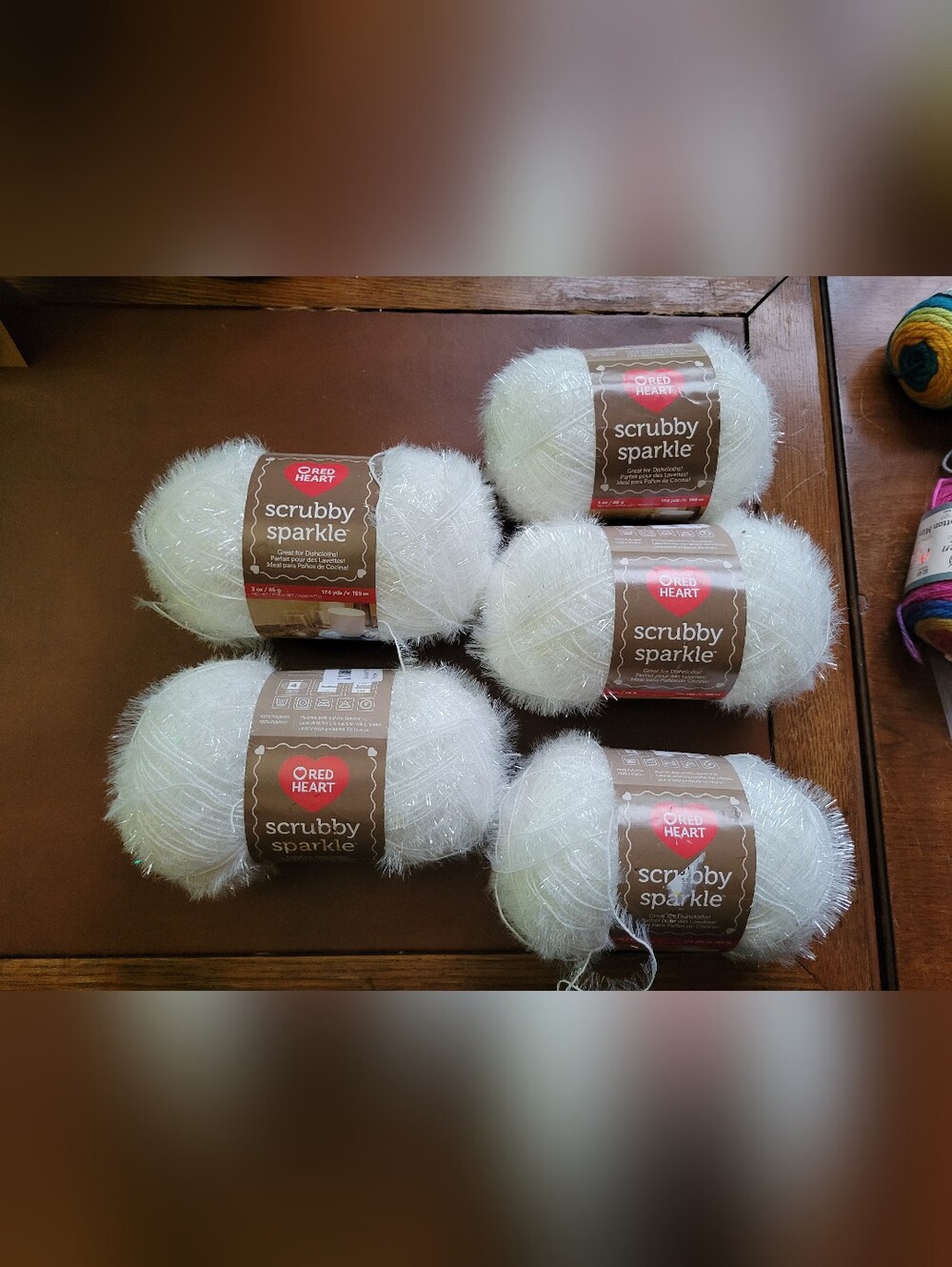 5 Red heart scrubby sparkle yarn - marshmallow -dishcloth scrub yarn
